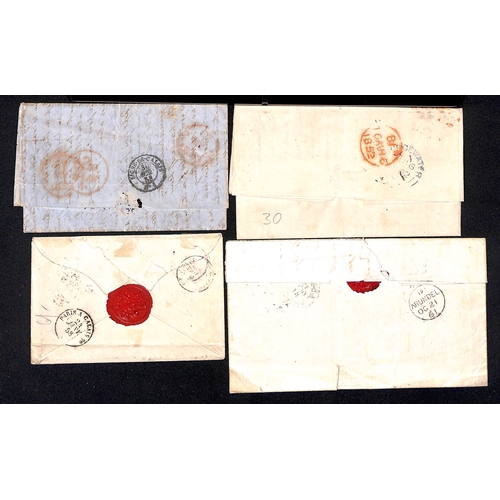 1214 - Papal States. 1852-61 Entire letters (3) and a cover from Rome (3) or Civitavecchia, to England (3) ... 