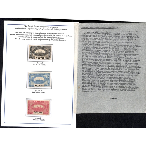 1360 - Pacific Steam Navigation Co. 1857-86 Mint stamps well written up on two pages, comprising 1857 1r bl... 