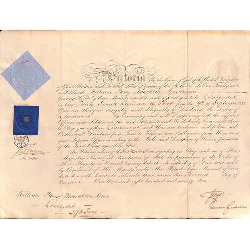 1390 - Various letters and documents including 1871 commission document appointing William Monckton a Lieut... 