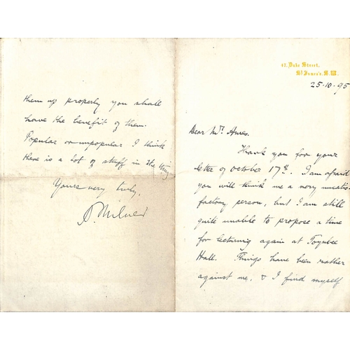 1393 - Sir Alfred Milner. Letters comprising 1895 handwritten letters concerning arrangements for a lecture... 