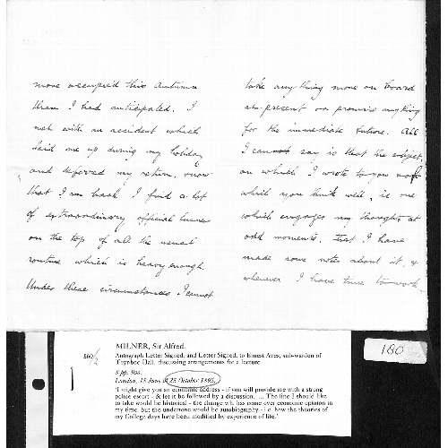 1393 - Sir Alfred Milner. Letters comprising 1895 handwritten letters concerning arrangements for a lecture... 