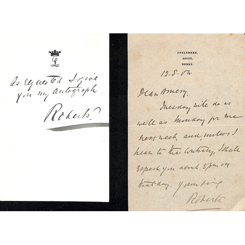 1406 - Lord Roberts. 1899-1914 Letters (10) and a telegram all signed by Roberts, also a signed note, three... 