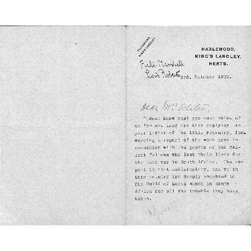 1406 - Lord Roberts. 1899-1914 Letters (10) and a telegram all signed by Roberts, also a signed note, three... 