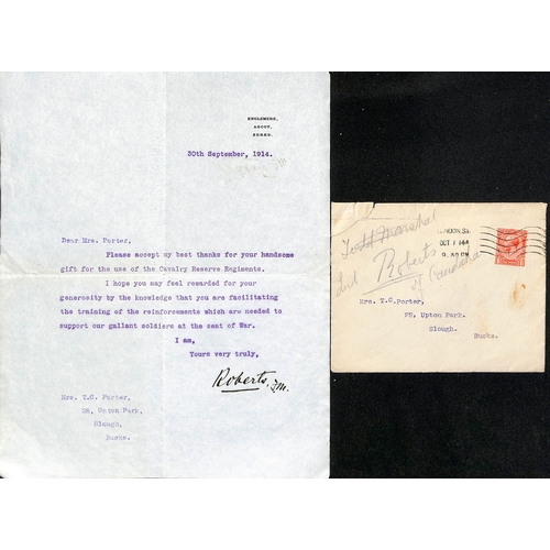 1406 - Lord Roberts. 1899-1914 Letters (10) and a telegram all signed by Roberts, also a signed note, three... 