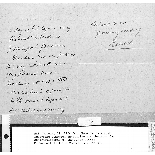 1406 - Lord Roberts. 1899-1914 Letters (10) and a telegram all signed by Roberts, also a signed note, three... 