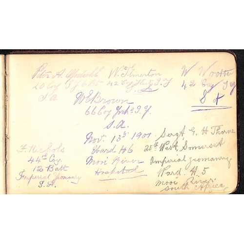 1409 - Autograph book containing the autographs of about 35 soldiers, several from the hospital at Mooi Riv... 