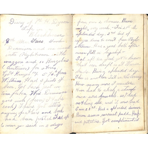 1413 - 1902 (Mar. - May) Diary kept by Pte H. Dyson, working blockhouse duty near Nylstrom, 34 pages descri... 