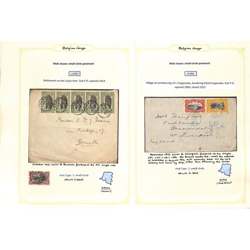 937 - 1909-22 Covers and cards with 'Congo Belge' overprints or Mols issues, the study of the cancellation... 