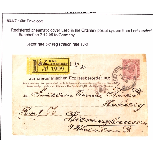 879 - Vienna Pneumatic Post. 1875-1956 Covers and cards in three albums, the collection formed by Colin To... 