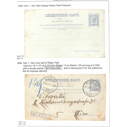 879 - Vienna Pneumatic Post. 1875-1956 Covers and cards in three albums, the collection formed by Colin To... 