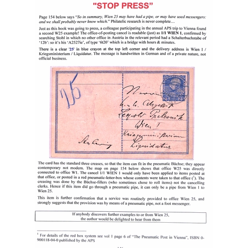 879 - Vienna Pneumatic Post. 1875-1956 Covers and cards in three albums, the collection formed by Colin To... 