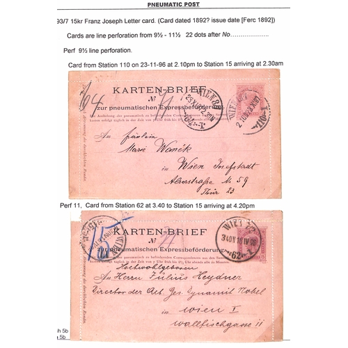 879 - Vienna Pneumatic Post. 1875-1956 Covers and cards in three albums, the collection formed by Colin To... 