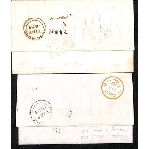 553 - China/Hong Kong. 1855-56 Entire letters from Canton or Shanghai to the same address in New York, bot... 