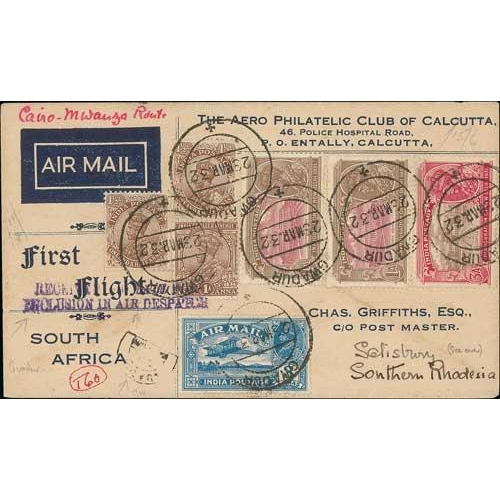 1281 - 1932 (Mar 26) First Southern Africa Air Mail acceptance from Guadar, Persian Gulf, covers to Salisbu... 