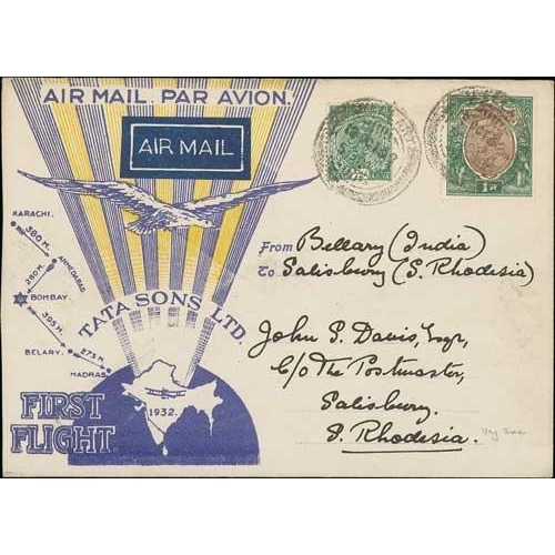 1286 - 1932 (Oct 15/18) Tata Sons Ltd, Karachi to Madras route, official Tata second type flight covers wit... 