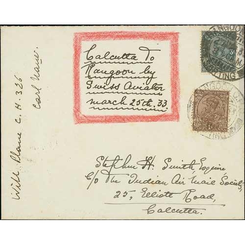 1289 - 1933 (Mar 27) Zurich to Sydney flight by the Swiss aviator Carl Nauer, cover flown on the Calcutta t... 