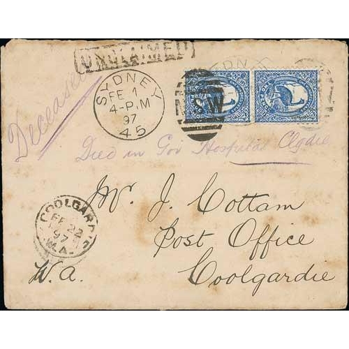 49 - New South Wales / Western Australia. 1897 (Feb 1) Cover franked 4d from Sydney to 