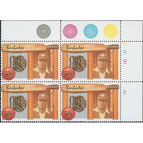 76 - Barbados. 1988 West Indian Cricket 50c with Lawson Bartlett portrait shown in error, upper right mar... 