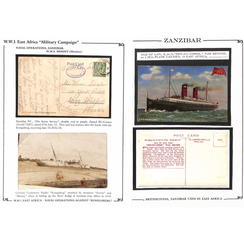 1670 - Naval Mail. 1915-19 Covers and cards with 1915 cover franked 6c tied by Zanzibar squared circle with... 