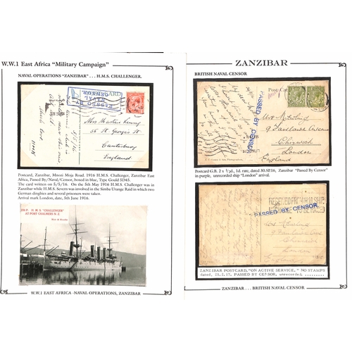 1670 - Naval Mail. 1915-19 Covers and cards with 1915 cover franked 6c tied by Zanzibar squared circle with... 