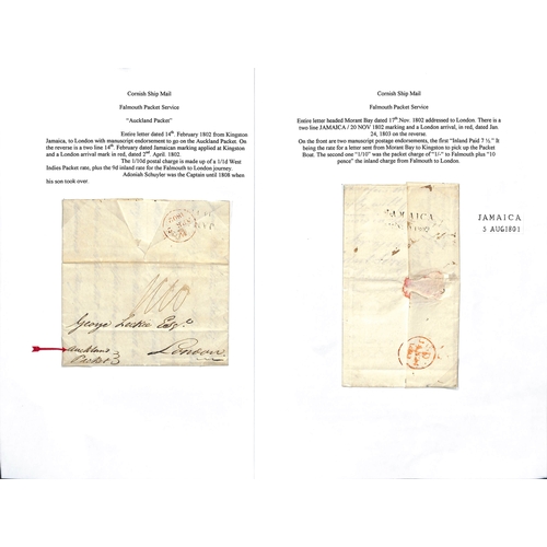 521 - 1802 Entire letters from Morant Bay or Kingston to London, both backstamped with two line 