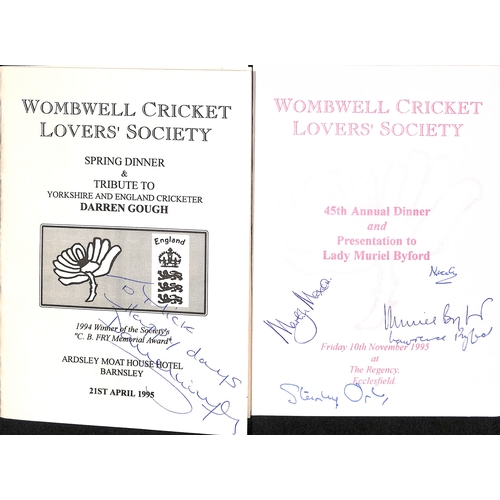 36 - Signed Menus. 1973-2006 Menus, all signed, including signatures of Geoffrey Boycott, Denis Compton, ... 