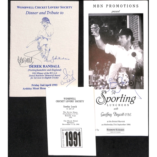 36 - Signed Menus. 1973-2006 Menus, all signed, including signatures of Geoffrey Boycott, Denis Compton, ... 