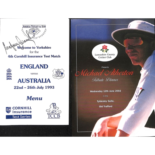 36 - Signed Menus. 1973-2006 Menus, all signed, including signatures of Geoffrey Boycott, Denis Compton, ... 