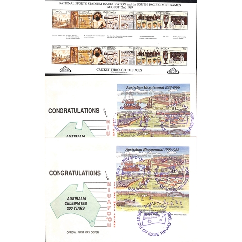 78 - Tonga. 1988 Australian Bicentennial miniature sheets including an imperforate proof of the Niuafo'ou... 