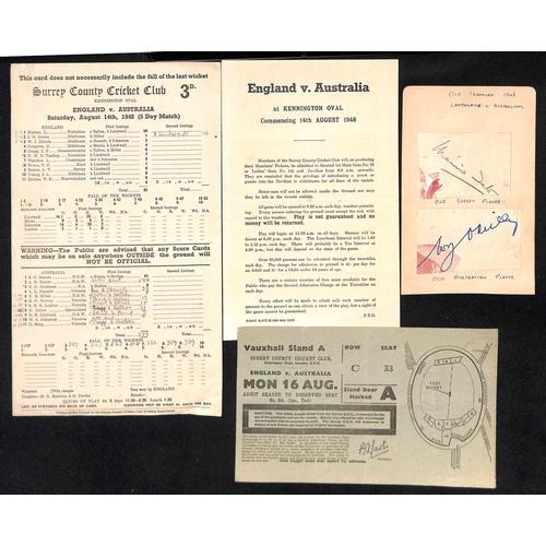 54 - Australia - Tours to England. 1921-2005 Ephemera including 1934 Kennington Oval scorecard (Australia... 