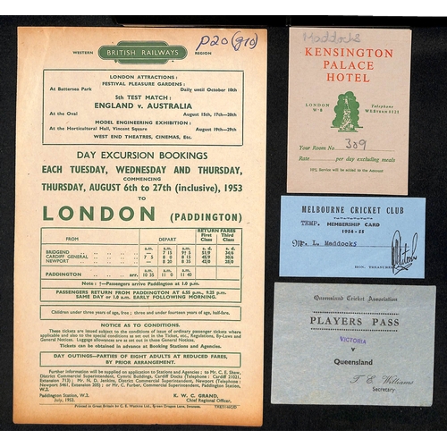 54 - Australia - Tours to England. 1921-2005 Ephemera including 1934 Kennington Oval scorecard (Australia... 