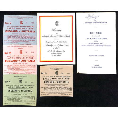 54 - Australia - Tours to England. 1921-2005 Ephemera including 1934 Kennington Oval scorecard (Australia... 