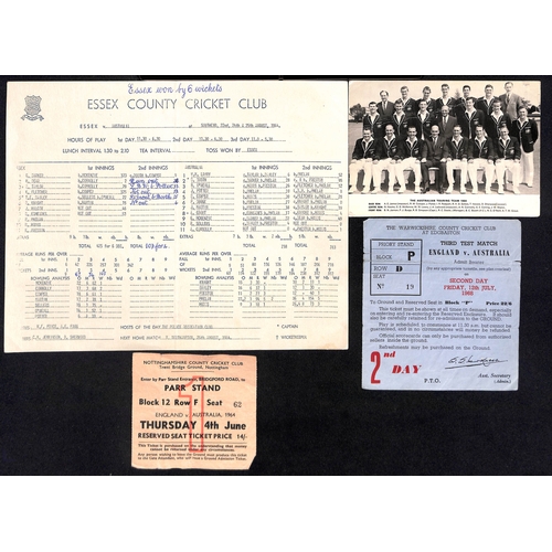 54 - Australia - Tours to England. 1921-2005 Ephemera including 1934 Kennington Oval scorecard (Australia... 