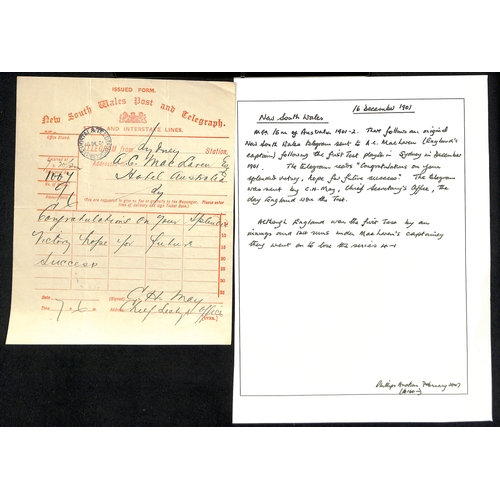 52 - M.C.C Tour of Australia. 1901 (Dec 16) N.S.W telegram form with a Sydney c.d.s, posted within Sydney... 