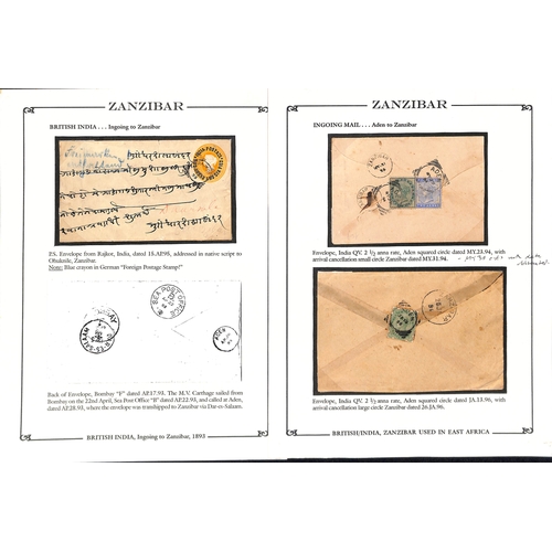 1672 - 1894-96 Covers from Aden to Zanzibar franked ½a + 2a or 2a6p, Aden squared circle cancels and d... 