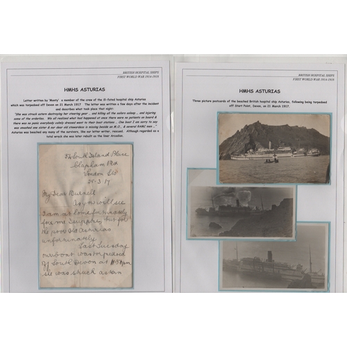 115 - Asturias. 1914-18 Picture postcards of the ship (21), a cover and letter, comprising 1917 stampless ... 