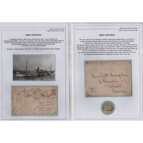 121 - Devanha. 1915-17 Stampless cover and postcards (5) all from the ship, including cover to Canada with... 