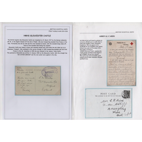 130 - Gloucester Castle. 1916-20 Stampless covers (2) and picture postcards (2), the 1916 covers with Lond... 