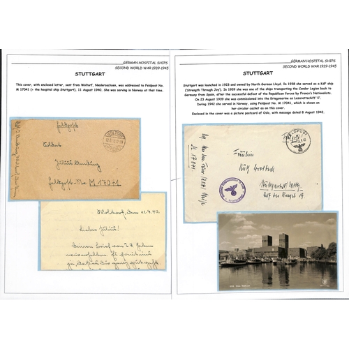 259 - Stuttgart. 1939-43 Stampless Feldpost covers and cards from the ship, with circular 