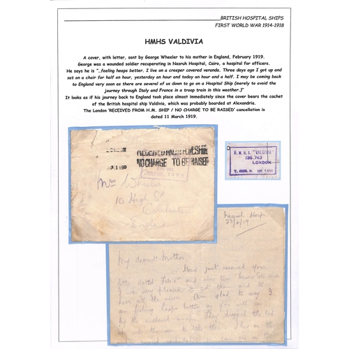 150 - Valdivia. 1915-19 Stampless cover and postcards (3) posted on the ship with violet boxed 