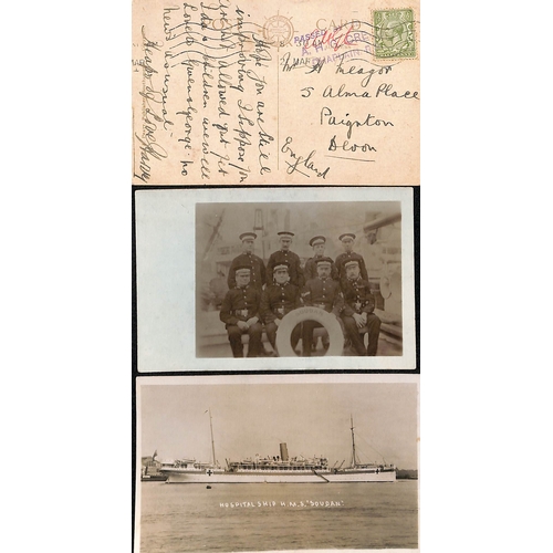 148 - Soudan. 1916-17 Cover and cards of the ship (2) posted on the hospital ship, all with naval dumb can... 