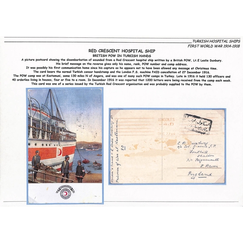 218 - c.1916 Turkish Red Crescent postcards depicting hospital ships (4), one sent by a British P.O.W from... 