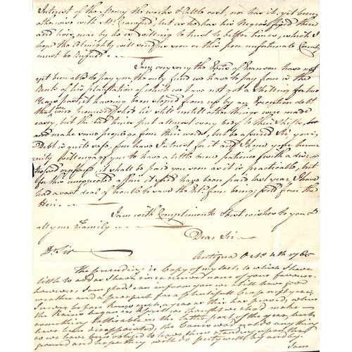 12 - Portsmouth. 1765 (Oct 4) and 1709 (Sep 21) Entire letters from Antigua to Wells, the first 