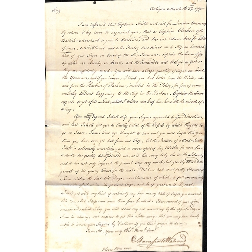 9 - Deal. 1767 (Aug 18) and 1770 (Mar 27) Entire letters from Antigua to Charles Tudway at Wells, care o... 