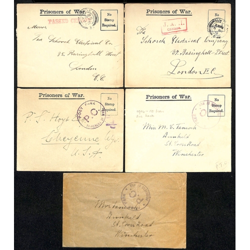 540 - World War One - P.O.W Ships. 1914-15 Covers with P.O.W envelope franked 1d cancelled at Gosport, vio... 