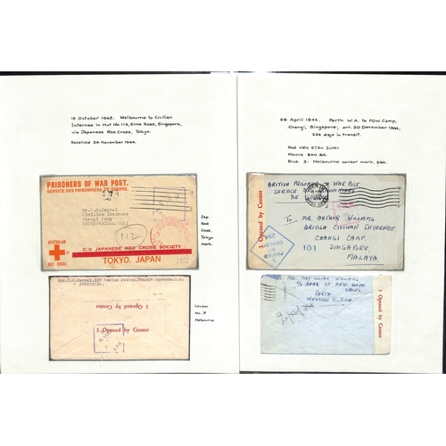 298 - Internee Mail - Australia. 1943-44 Printed P.O.W postcards (2) franked 4d from Perth to Charles Dunc... 