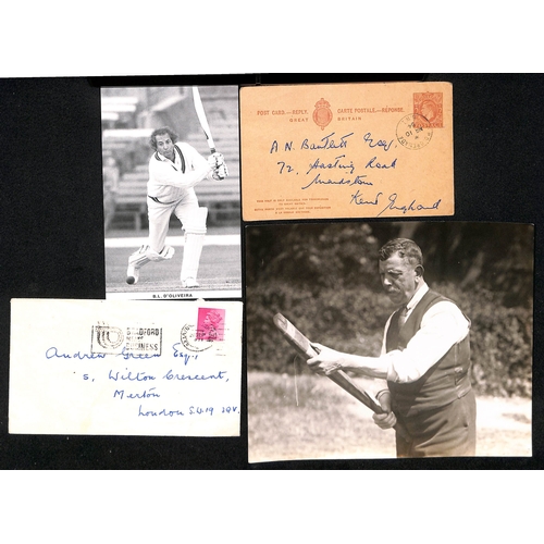 30 - 1913-81 Postcards and letters from famous cricketers, comprising 1913 postcard posted at Kelvedon wr... 