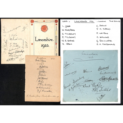 38 - Autographs - County Sides. 1923-64 Autographs of entire county sides comprising Lancashire 1923 and ... 