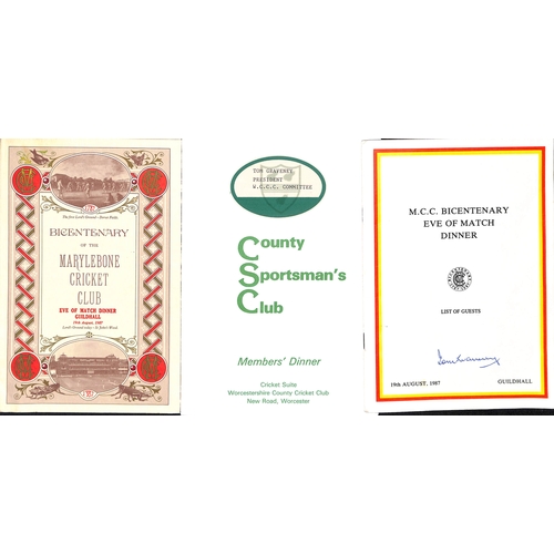 42 - Tom Graveney Ephemera. 1980-2000 Ephemera named to Tom Graveney, including 1981 M.C.C Honorary Life ... 