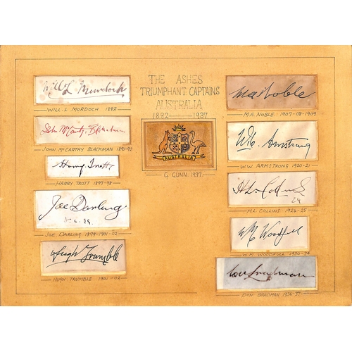 51 - Australia - Ashes Captains. Autographs of the ten captains of Australian teams that won the Ashes be... 